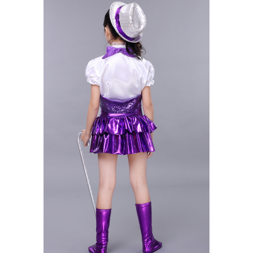 modern Girl's kids jazz dance costumes purple contemporary jazz dance costumes hip hop costume for kids girls stage costumes outfits